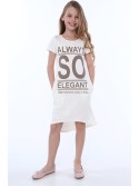 Cream girl\'s dress with inscriptions NDZ8247 - Online store - Boutique